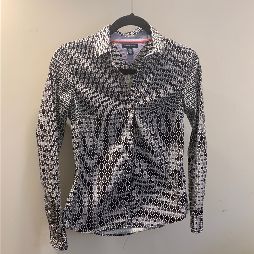 Tommy Hilfiger Black and White Patterned Long Sleeve Button Down